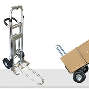 2 In1 Nhôm Tay Xe Tải Có Thể Gập Lại Hợp Kim Dolly 2/4 Bánh Xe 600 Lbs Gấp Đa Chức Năng Giỏ Hàng Với Bánh Xe Khí Nén, 5 "PU Bánh Xe