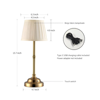 Lampe de bureau LED rechargeable à commande tactile, variateur d'intensité, abat-jour en métal et tissu, veilleuse, lampe de table sans fil pour salle à manger, restaurant, mariage