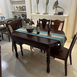 <span class=keywords><strong>Table</strong></span> à manger extensible en acajou de style américain, convertible ovale et ronde, en bois, pour la maison, la villa, l'appartement, la salle à manger - Product Image 3