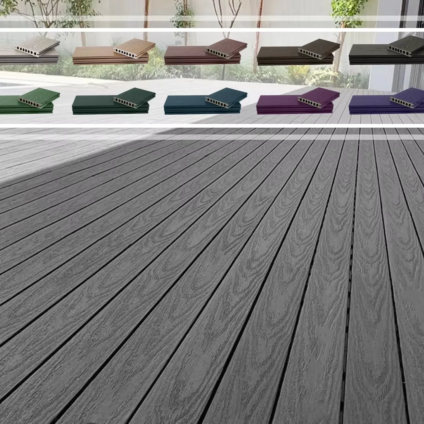 Anti-uv durevole facile installazione legno grano pvc schiuma composito in plastica teak decking