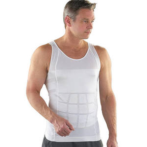 Op Maat Gemaakt Logo Nylon Stof Hoge Druk Heren Afslankende Body Shaper <span class=keywords><strong>Vest</strong></span> Compressie Shirts Buik Controle Onderhemden - Product Image 1