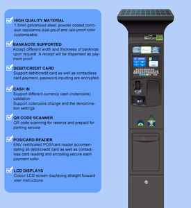 Kiosco de <span class=keywords><strong>Pago</strong></span> de Estacionamiento Solar que Funciona con Monedas, con Medidor Solar, Aceptador de Efectivo y Monedas, e Impresora de Tickets - Product Image 3