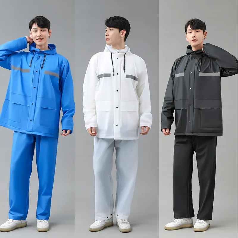 Heavy Duty Waterproof Pvc Raincoat Outdoor Raincoat Set With Pants Hooded Raincoat