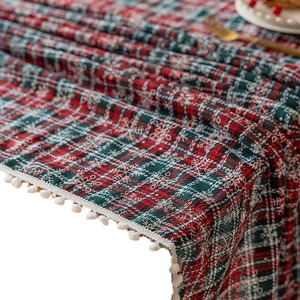 Christmas Plaid <b>Tablecloth</b> Rectangular Embroidered Snowflake Pattern Polyester Home Decor Pom Pom Edges - Product Image 4