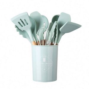 Silicone Kitchenware Set Wooden <b>Handle</b> Non-stick <b>Pan</b> Anti-Slip High Temperature Resistant Special Shovel Spoon Cooking Tools Set - Product Image 4