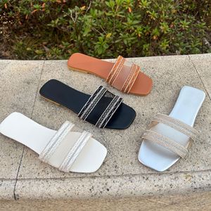Sandalias Planas de Una Tira con Pedrería y Malla Negra para Mujer, Cómodas para Uso Diario, Casual y al Aire Libre - Product Image 3