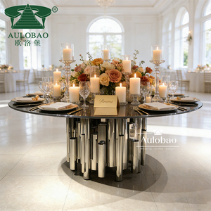 Mesas y Sillas Redondas de Acero Inoxidable Plateado con Cubierta de Vidrio de Lujo para Banquetes - Product Image 6