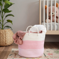Panier rond en tissu de coton tissé avec poignées, pliable, étagère de rangement pour chambre d'enfant, organisateur pour plantes, jouets pour chiens et chats