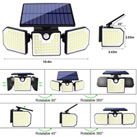 Projecteur Solaire de Sécurité 230 LED 3 Têtes Angle de Faisceau 180° Étanche IP65 Détecteur de Mouvement Carré pour Allée Clôture Jardin Vente en Gros