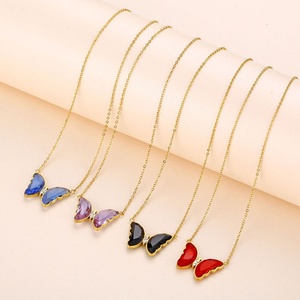 Fashion Women Jewelry Colorful Crystal butterfly <b>Choker</b> Necklace, 316L Stainless Steel 18K Gold Plated butterfly Necklace - Product Image 2