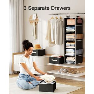 Non-Woven <b>6</b>-Shelf Hanging Closet Organizer with 3 <b>Drawers</b>, 2 Separable 3-Tier Units for Wardrobe & Dorm Storage Closet Organizer - Product Image 2