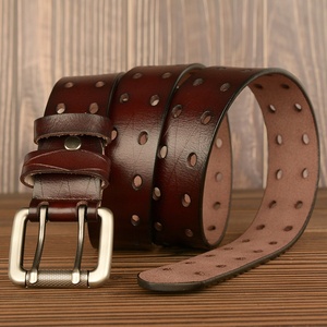 Ceinture en cuir véritable pour homme, avec boucle en alliage à double ardillon, personnalisable avec logo, pour jeans décontractés, nouvelle collection - Product Image 2