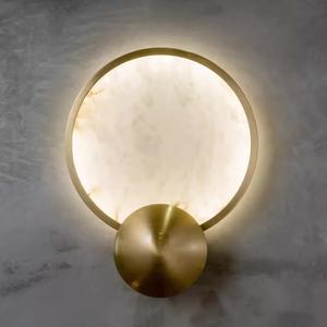 Lámpara de pared de luna de cobre de mármol Natural redonda moderna Led Hotel hogar sala de estar dormitorio pasillo aplique de pared accesorio de iluminación - Product Image 4