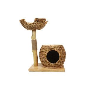 <b>Cat</b> <b>Tree</b> Rattan Woven 50x40x75cm 2 Levels Durable <b>Cat</b> House With <b>Scratching</b> <b>Post</b> For Indoor <b>Cats</b> - Product Image 5
