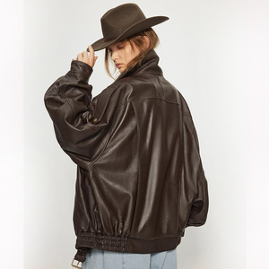 2024 nuevas llegadas al aire libre impermeable de alta calidad chaqueta de cuero genuino de <span class=keywords><strong>aviador</strong></span> para <span class=keywords><strong>mujer</strong></span> - Product Image 3