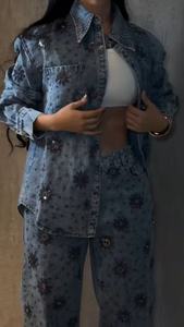 Pantalones vaqueros casuales de pierna recta con diseño de lentejuelas y flores de cuentas de estilo industrial pesado, novedad transfronteriza para mujer, primavera-otoño - Product Image 4