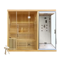 Maison préfabriquée combinée sauna vapeur, ensemble de douche extérieure moderne de luxe à infrarouge lointain avec pierres