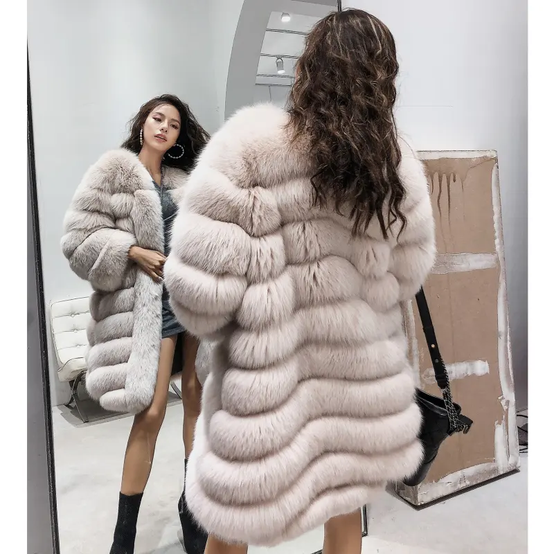 New Arrival Elegant Genuine Fox Fur Jacket Ladies Winter Fluffy Real Fur Coat Women Long