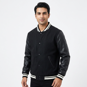 Man <b>Jacket</b> Hot Sale <b>Retro</b> Sleeves Wool <b>Leather</b> Varsity <b>Jacket</b> for Men Letterman <b>Jackets</b> Custom logo Embroidery Hooded Varsity - Product Image 1