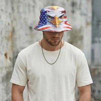 Topi Ember Bendera Amerika Pola Elang, Topi Panama Fashion Musim Panas Cocok untuk Hari Kemerdekaan dan Penggunaan Sehari-hari