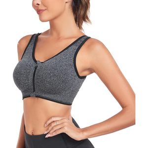 Sujetador deportivo con cremallera frontal para mujer, sujetador inalámbrico para yoga postoperatorio, cuello redondo, licra, poliéster, M - Product Image 6