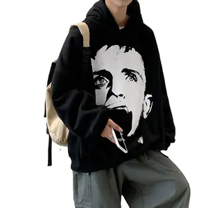 HL üretici özel lüks ağır unisex büyük yüz grafik baskılı hoodie oem özel kapşonlu kazak
