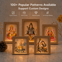 Lampe de nuit LED en acrylique personnalisée en gros, boîte à ombre en bois, alimentée par USB, lampe à huile Diya pour cadeau souvenir de fête Diwali