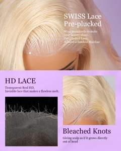 Pelucas de Cabello Humano con Frente de Encaje 613, Densidad 250, Peluca de Encaje HD, Peluca Rubia 613, 100% Cabello Humano Pre-Depilado, Sin Enredos, Sin Caída - Product Image 4