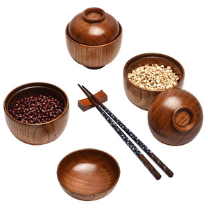 Bol rond en bois de jujube fait à la main, anti-chaleur, bol à <span class=keywords><strong>salade</strong></span> avec couvercle en bois, bol à nouilles, à riz, à soupe <span class=keywords><strong>pour</strong></span> servir des salades et des aliments lors de fêtes - Product Image 4