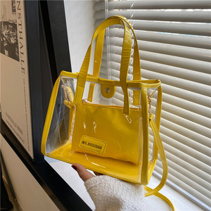 European American Style <b>Clear</b> PVC Jelly Tote Bag Large Capacity Fashion <b>Handbag</b> 2 In 1 Mother Daughter Sub Bag Waterproof Beach - Product Image 4