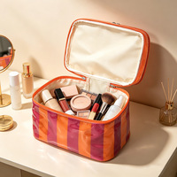 Nouvelle Trousse de Toilette de Voyage Imperméable en PVC Transparent avec Fermeture Éclair Double Couche et Rayures, Organisateur de Maquillage Portable