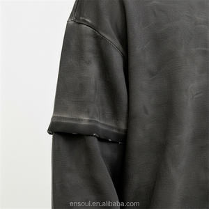 Sudadera lavada con ácido de gran tamaño personalizada, camiseta de manga larga lavada sucia de doble capa de peso pesado para hombre - Product Image 3