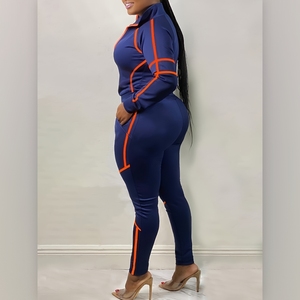 เสื้อคอปกแขนยาวพิมพ์ลายสำหรับผู้หญิงและกางเกงกีฬาชุดลำลอง 2 ชิ้นแฟชั่น - Product Image 3