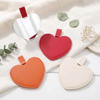 Miroir de Maquillage Portable Mini Cœur, Miroir de Sac à Main en Cuir PU