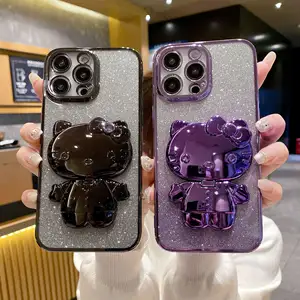 Factory Wholesale Hello Cute Kitty Makeup Mirror Holder Luxury Glitter Diamond Phone Case For Infinix Hot 30i Hot 30 Play