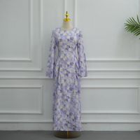 Robes pour femmes Loriya, imprimées, en pur coton, robe florale modeste avec manches évasées et ceinture au dos, abaya quotidienne pour femmes, robe musulmane