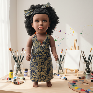 Belle poupée bébé de 45 cm, jouet en plastique souple, modèle éducatif, jouet DIY avec vêtements interchangeables, cheveux afro bouclés noirs - Product Image 5