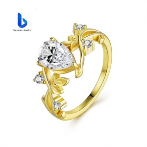 Bague en or plaqué or 10K14K18K avec <span class=keywords><strong>diamant</strong></span> de laboratoire en forme de poire certifié IGI, motif floral personnalisé, pour <span class=keywords><strong>femme</strong></span> - Product Image 3