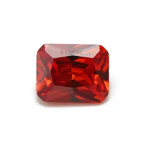 高品质5A大型橙色红色矩形立方体氧化锆珠宝首饰