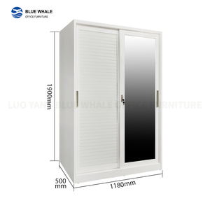 Armarios abatibles Moderno 2 puertas Metal Acero Espejo Armario Hierro Almirah Estable Armarios <span class=keywords><strong>de</strong></span> acero con cerradura para dormitorio - Product Image 6