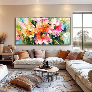 Grande peinture murale abstraite moderne texturée 3D de fleurs colorées, peinte à la main, pour l'endroit au-dessus du lit, paysage pour la maison et la galerie - Product Image 4