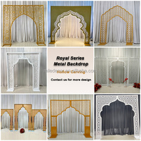 Dekorasi Panggung Pernikahan Arab Desain Baru, Panel Gaya Laser Cut, Latar Belakang Besi Putih, Stand Latar Belakang Lengkung Ukiran Seni Besi