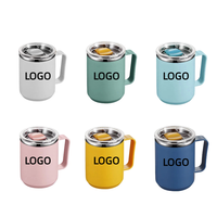 Mug Kopi Stainless Steel 15oz, Botol Air Dinding Ganda, Tumbler Vakum Terisolasi untuk Perjalanan dengan Pegangan dan Tutup Anti Bocor, Bebas BPA