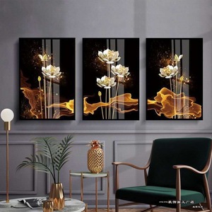 Odern-pintura de decoración nórdica para sala de estar, Pintura Artística de porcelana de cristal abstracto con Flor de Oro Negro - Product Image 4