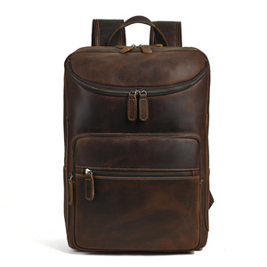 Crazy Horse Leather Men's <b>Backpack</b> Large Capacity 36-55L Casual Travel Business <b>Backpack</b> Solid Color Dark <b>Brown</b> Light <b>Brown</b> - Product Image 3