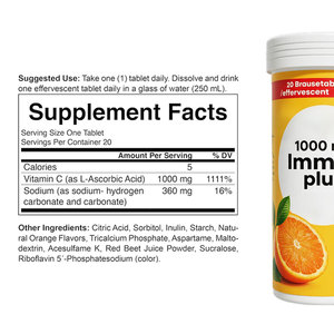 Großhandel OEM Adult Vitamin C 1000mg Brause tabletten Immun <span class=keywords><strong>Super</strong></span> <span class=keywords><strong>Boost</strong></span> für Erwachsene Nicht für Schwangere - Product Image 2