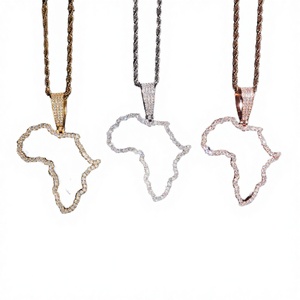 Pendentif Carte d'Afrique Certifié GRA de Haute Qualité, Bijoux Hip Hop Raffinés, Pendentifs en Argent 925 Sertis de Moissanite VVS - Product Image 1