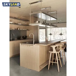 Automatic Vertical Wood Veneer Household L Shape Kitchen Cabinet