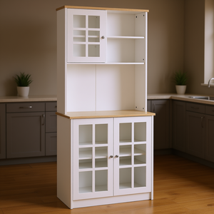 Mueble de Cocina Independiente Blanco de 72 Pulgadas con Puertas de Vidrio, Estantes Ajustables, Alacena y Encimera - Product Image 2