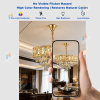 Lámpara de Araña Moderna de Cristal de Lujo y Luces Colgantes LED Regulables en 3 Colores, Lámpara de Techo Dorada para Dormitorio de Hotel